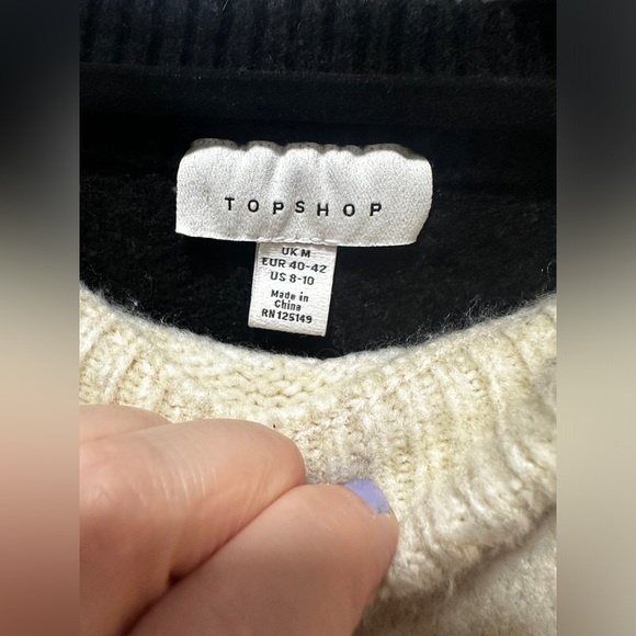Topshop Women Crew Neck Knitted Long Sleeve Sweater, Beige and Black - Picture 8 of 9
